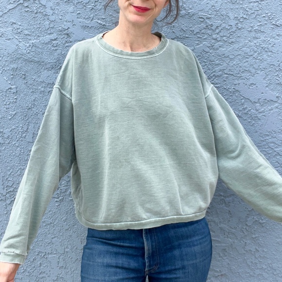 90s Distressed Sweatshirt boxy cut One Size Women's large Sage Green - Picture 3 of 11